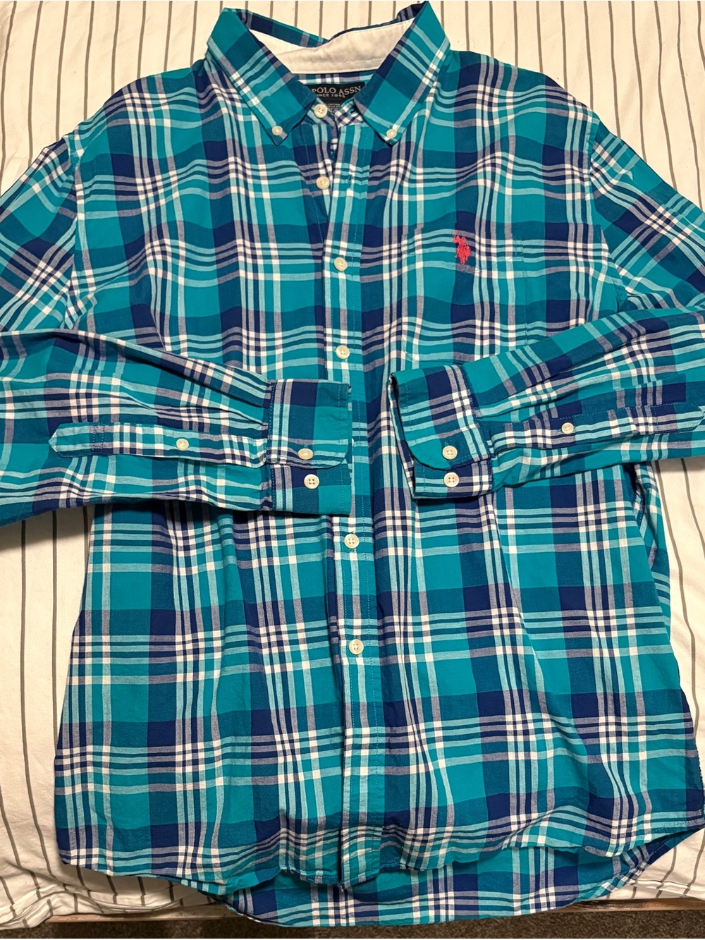 U.S. Polo Assn. Teal and Navy Plaid Button-Down Shirt